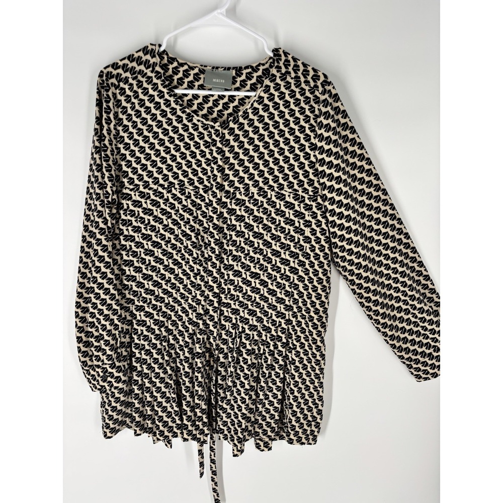 Maeve Anthropologie Selva Button Front Dropwaist‎ Bird Print Tunic Top L Peplum - Picture 2 of 14